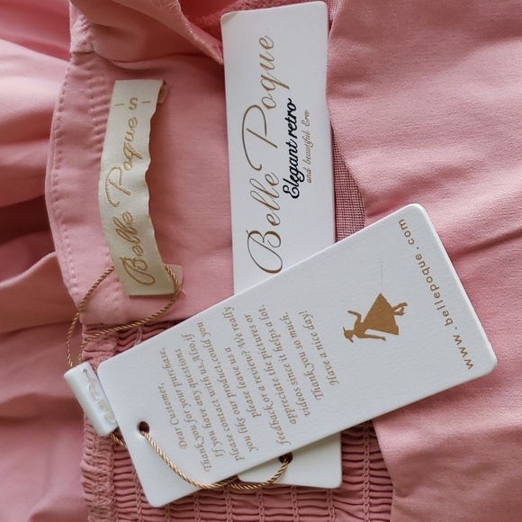 Belle Poque Retro Vintage Short Sleeve Off Shoulder Swing Dress in Pink Size S - Picture 6 of 9